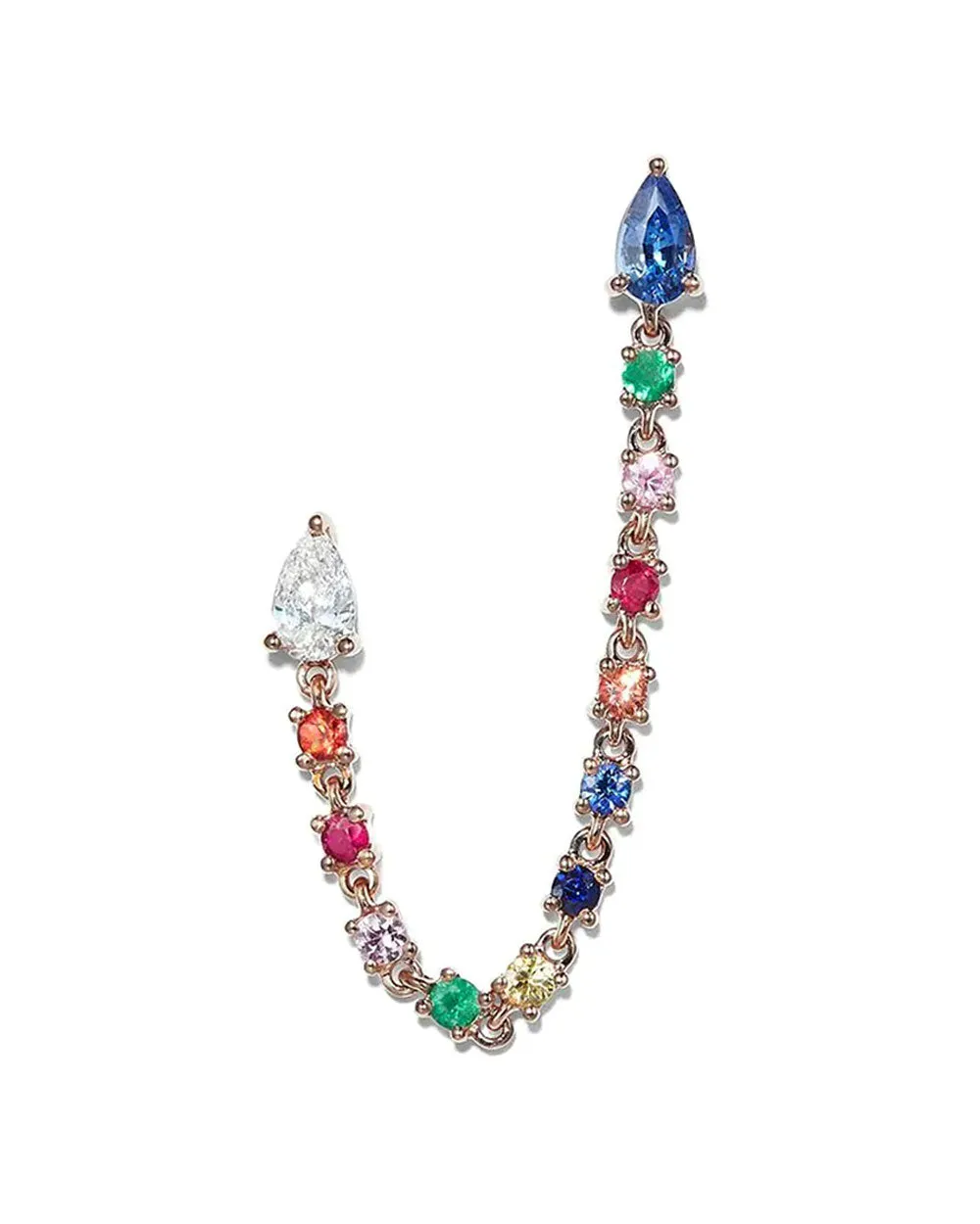 18k Rose Gold Multi Sapphire Double Post Single Earring