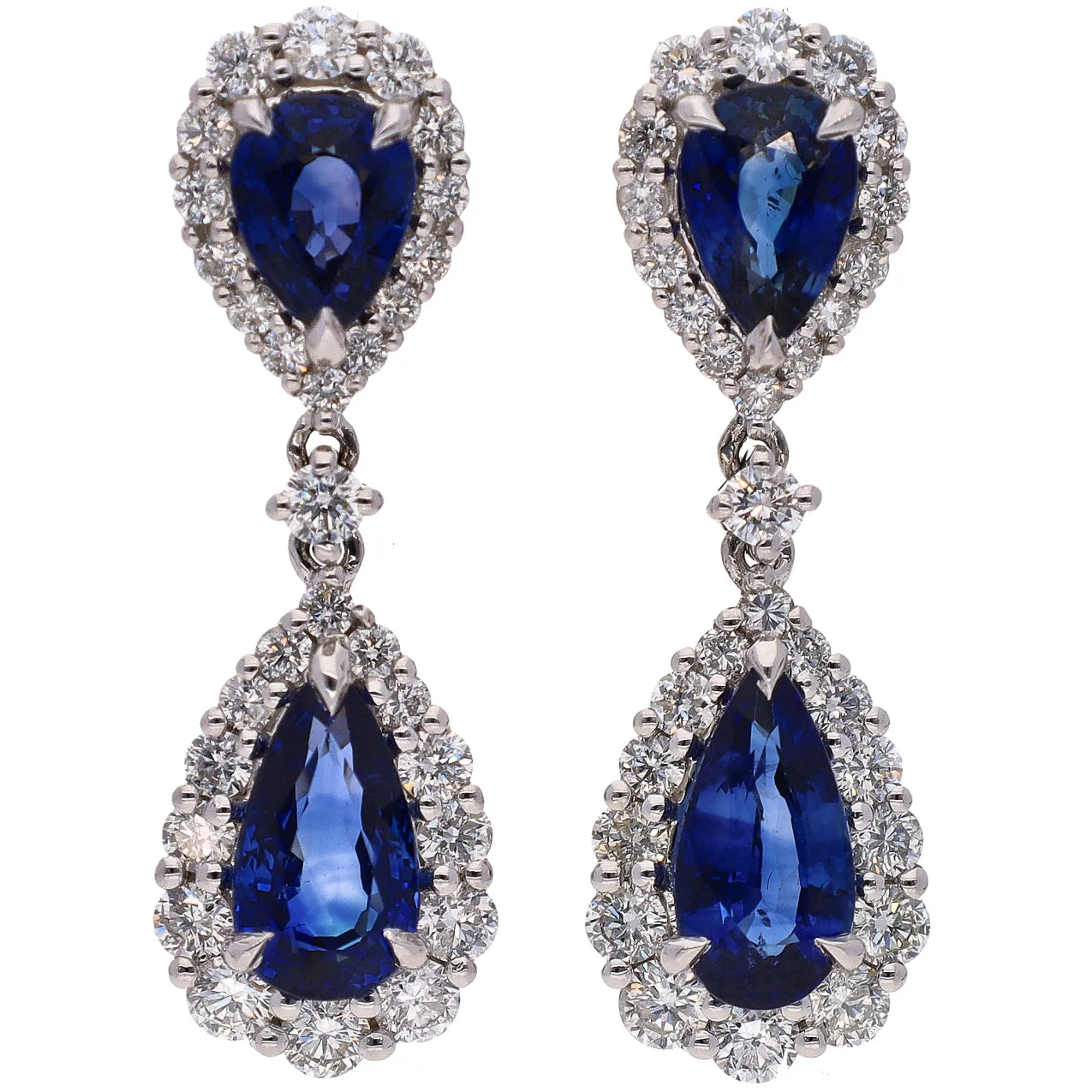 18K White Gold 5.00tcw Sapphire and 2.50tcw Diamond Earrings