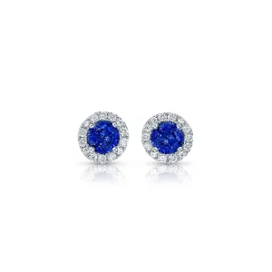 18k White Gold Round Brilliant Sapphire and Diamond Studs