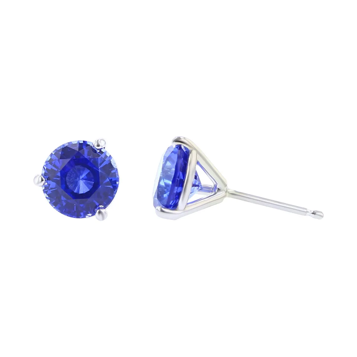 18K White Gold Round Sapphire Stud Earrings