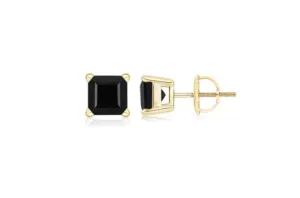 18k Yellow Gold Plated Created Black Sapphire 3 Carat Square Cut Stud Earrings