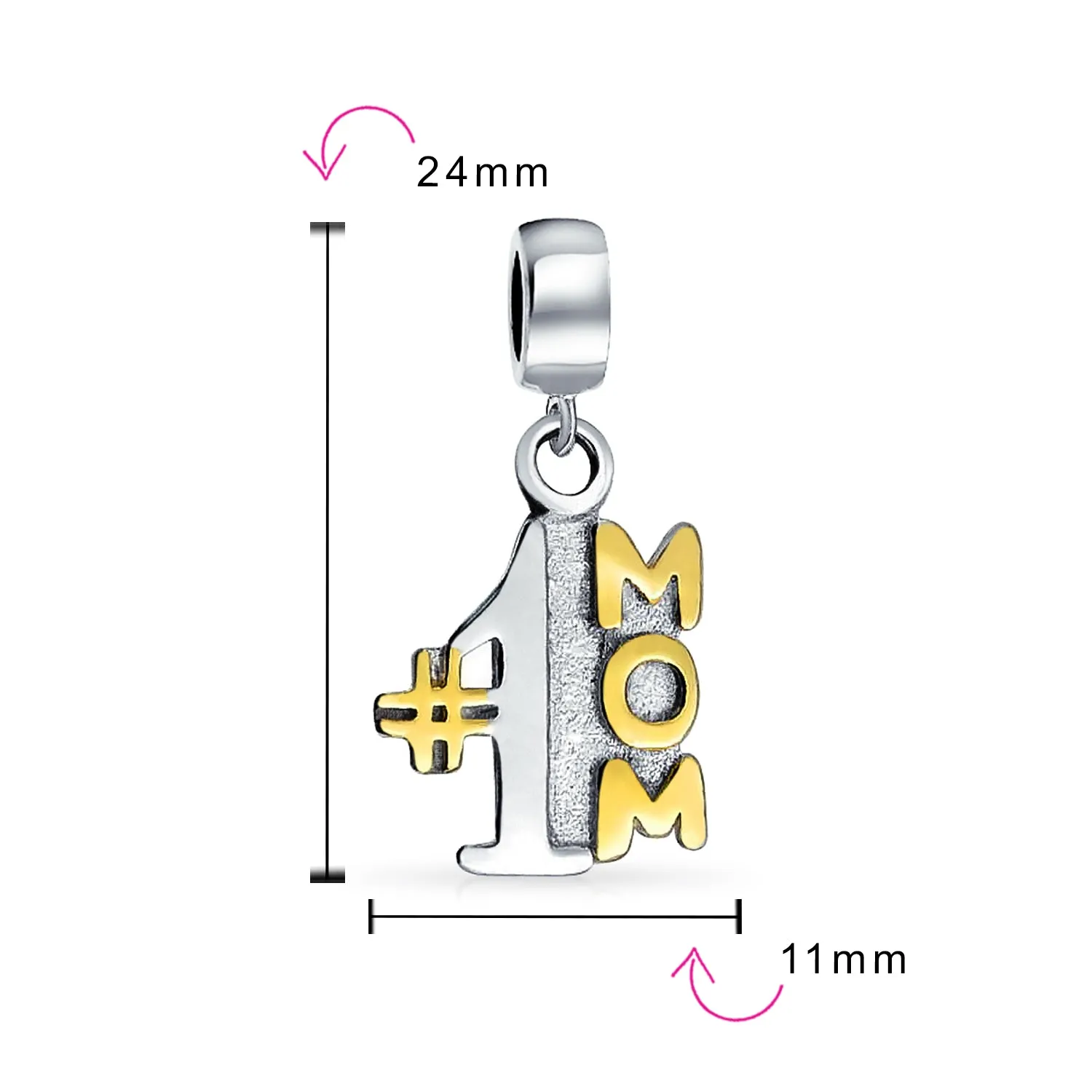 2 Tone Words #1 Mom Dangle MY Wife Heart Locket Charm Bead .925 Silver