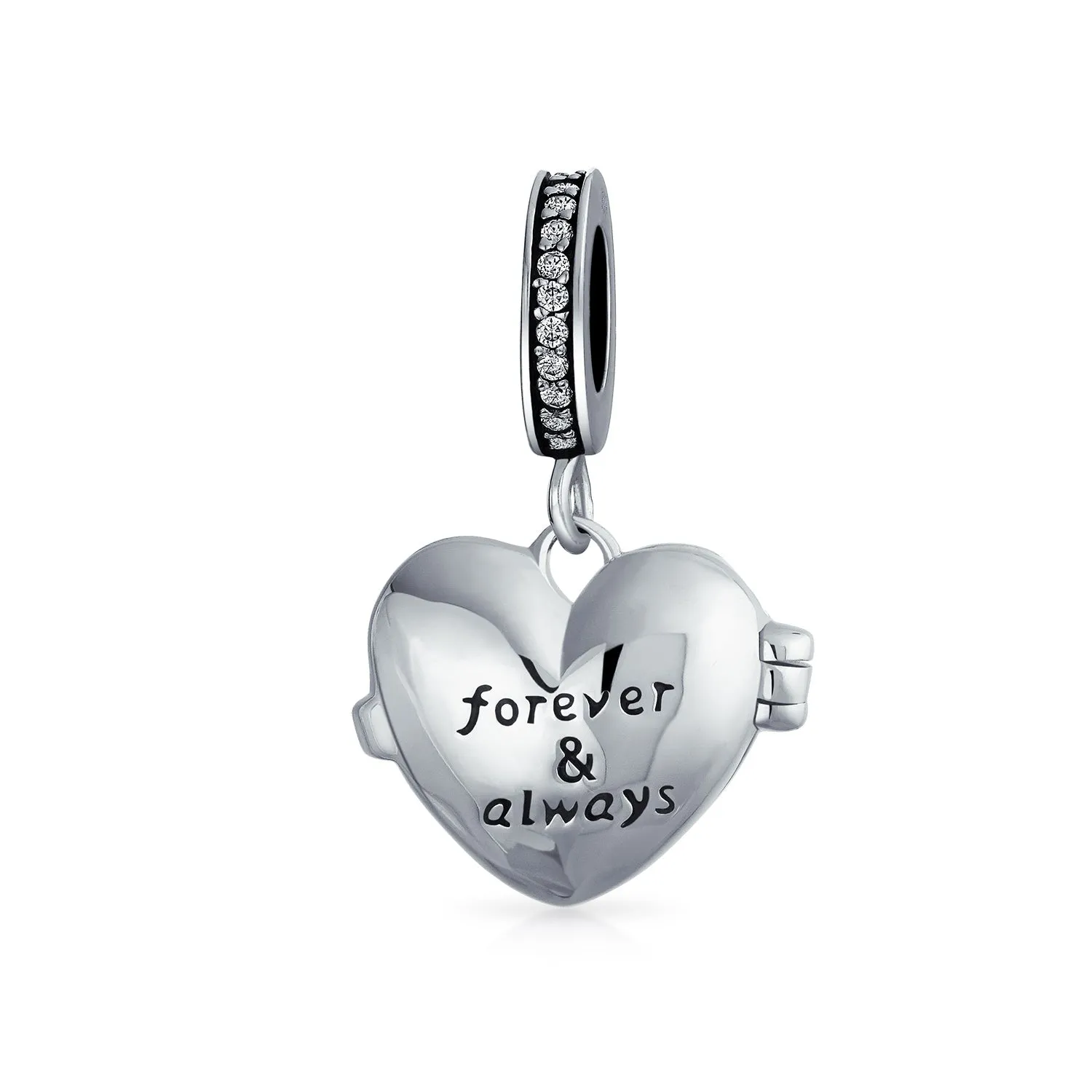 2 Tone Words #1 Mom Dangle MY Wife Heart Locket Charm Bead .925 Silver