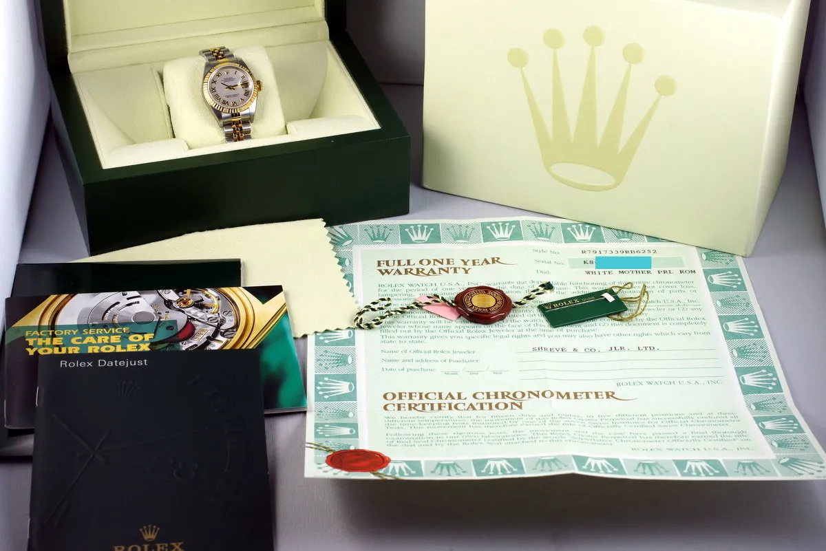 2001 Rolex Ladies Two Tone Datejust 79173 MOP Dial with Box and Papers MINT