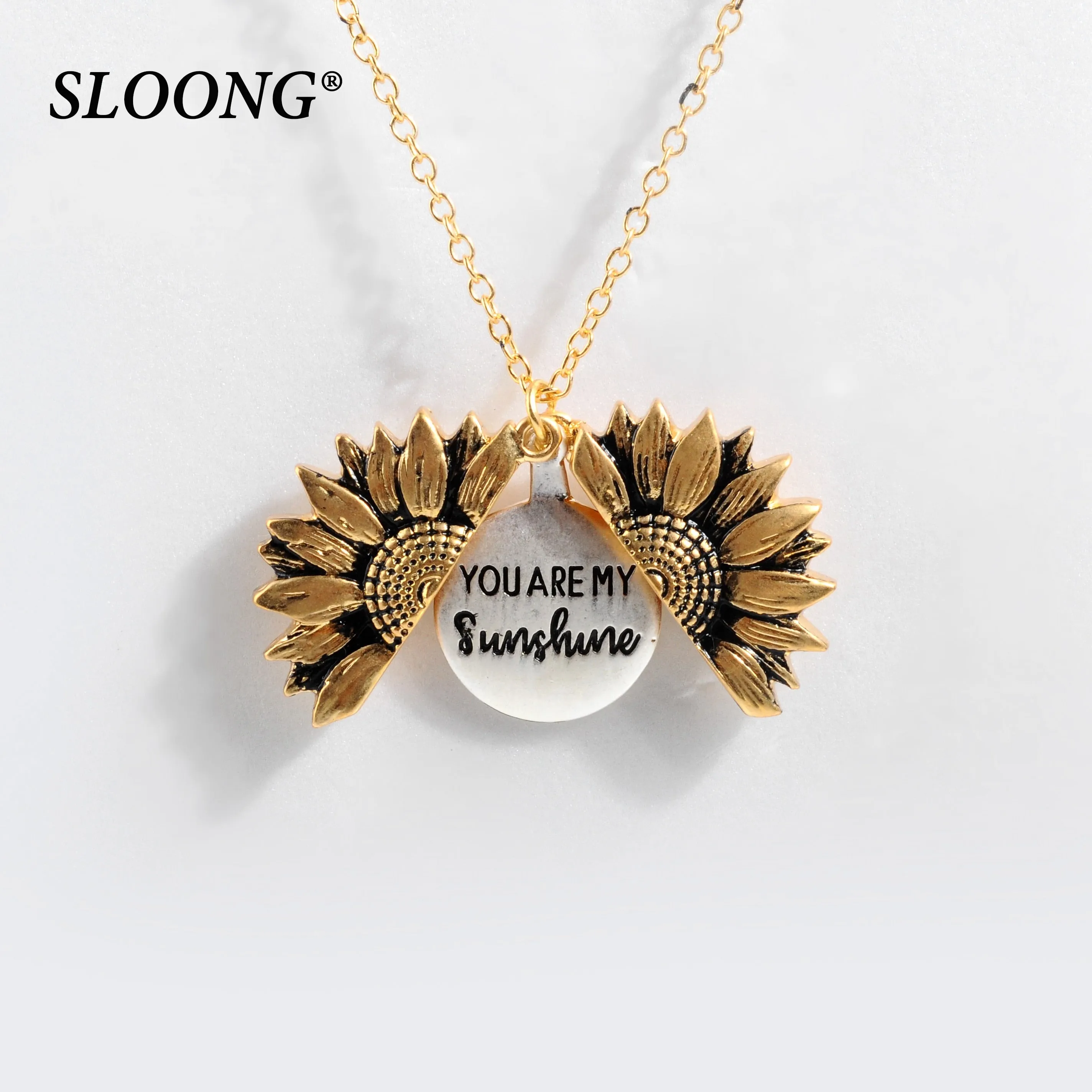 2019 New Women Gold Necklace Custom You are my sunshine Open Locket Sunflower Pendant Necklace Free Dropshipping