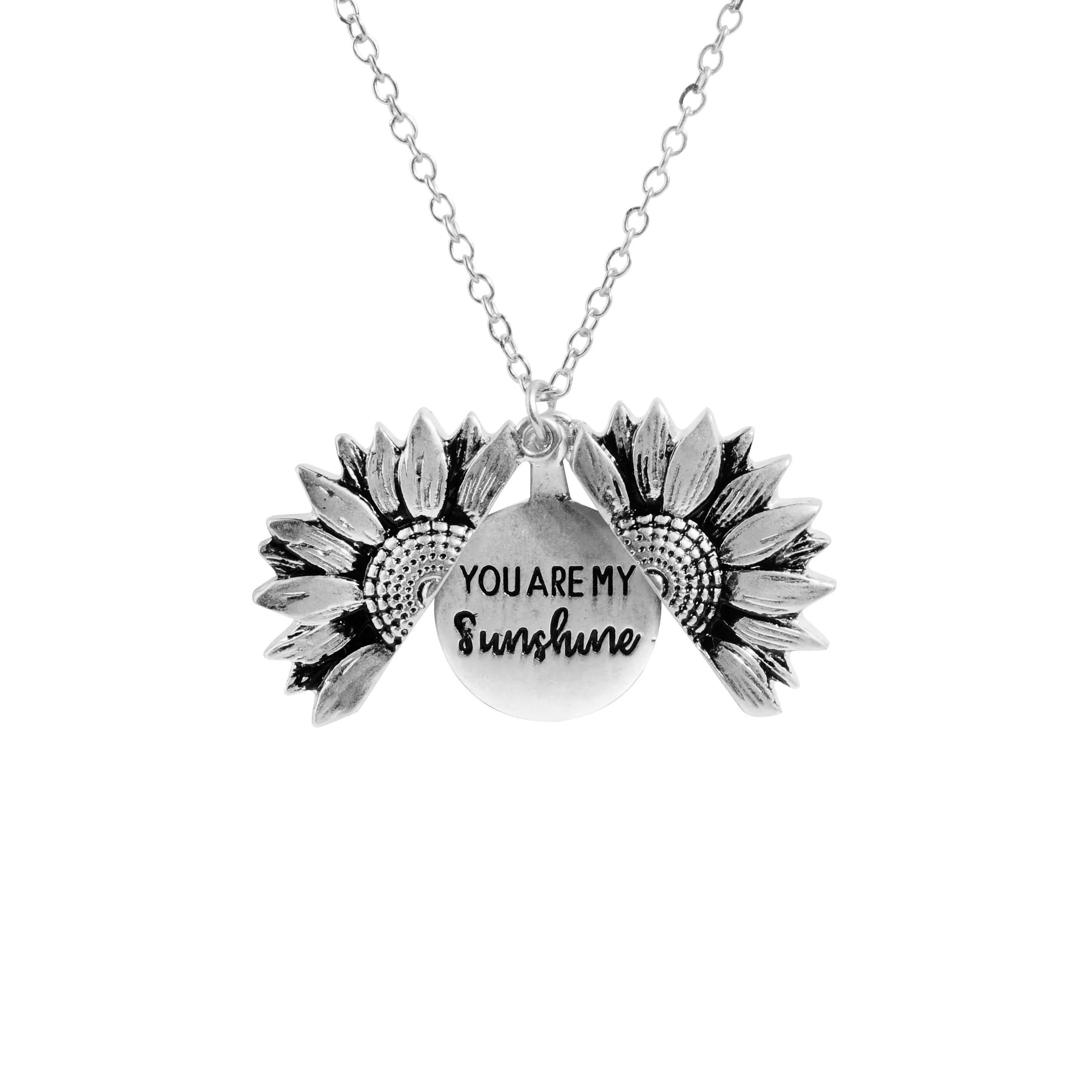 2019 New Women Gold Necklace Custom You are my sunshine Open Locket Sunflower Pendant Necklace Free Dropshipping