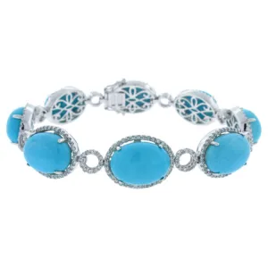 2.02ct Diamond & 38.00ct Composite Turquoise 14k White Gold Bracelet