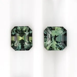 2.19c TEAL SAPPHIRE STUD EARRINGS ASSCHER CUT MATCHING PAIR LOOSE BLUE GREEN 2ct