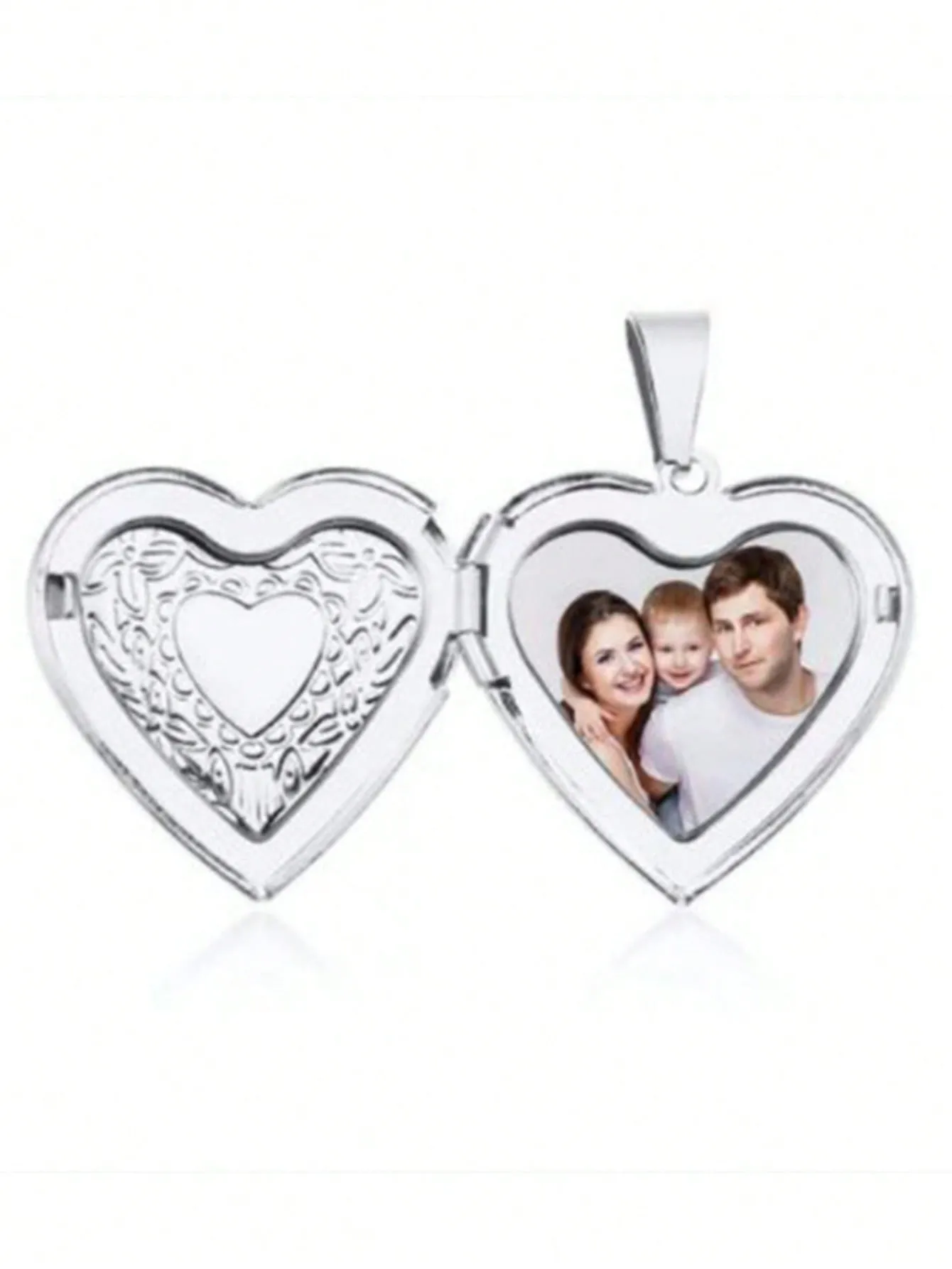 2pcs Mixed Heart Design Photo Locket Charm Necklace for Couples Friendship