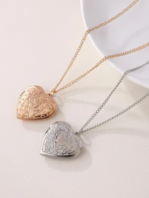 2pcs Mixed Heart Design Photo Locket Charm Necklace for Couples Friendship