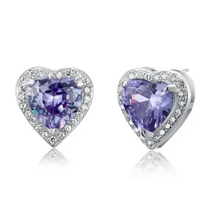 3 Carat Created Purple Sapphire 925 Sterling Silver Heart Stud Earrings MXFE8024