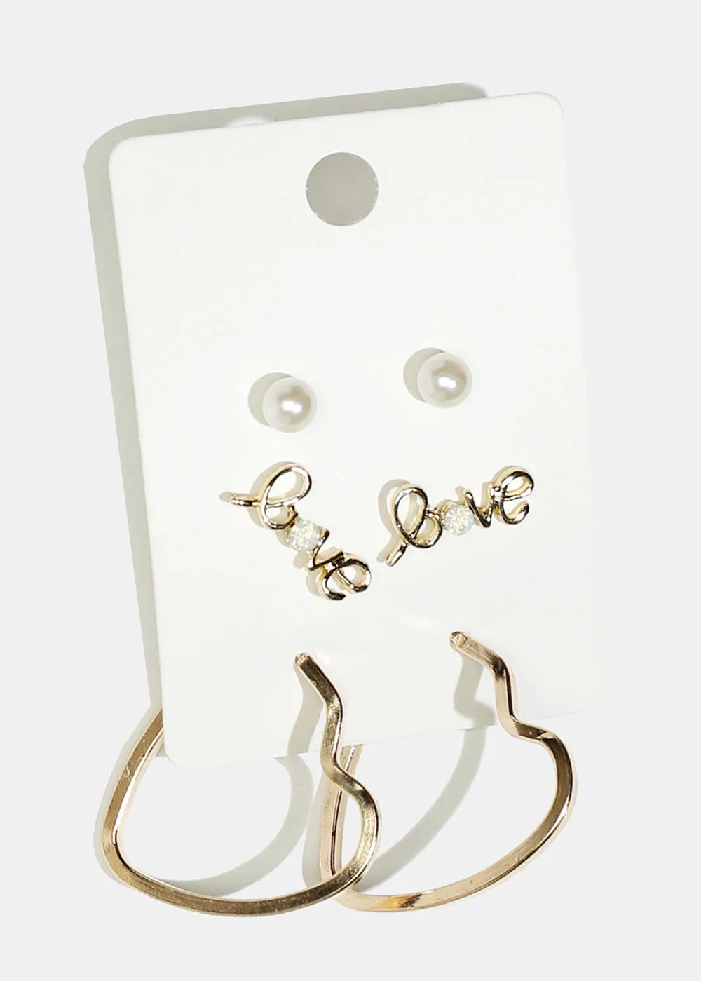 3-Pair "LOVE" & Heart Hoop Earrings