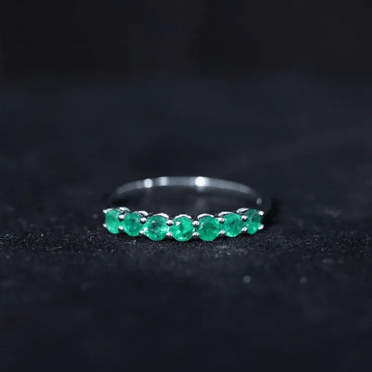 3/4 CT Seven Stone Emerald Ring for Women