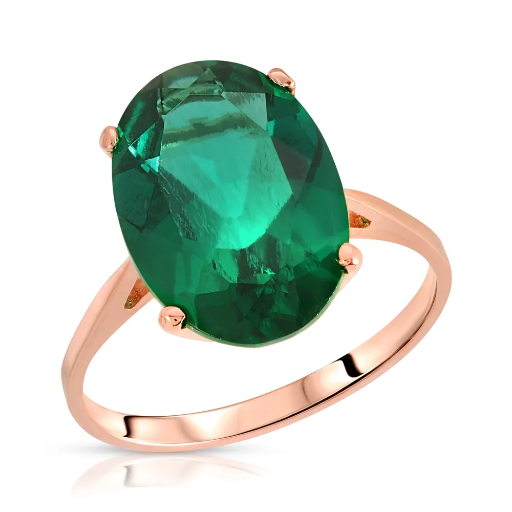 4.50 Carats 14K Solid Rose Gold Brilliant Oval Cut Emerald Solitaire Ring with Genuine Vibrant Emerald Oval Shape Anniversary Engagement Promise Her Him Unisex