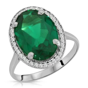 4.68 Carat Total Weight 14K Solid White Gold Emerald with Natural Diamonds Halo Ring Brilliant Oval Shape Cut Round Diamonds Anniversary Engagement Ring