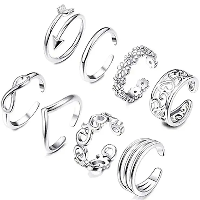 6-Pieces: Adjustable Open Toe Ring Band