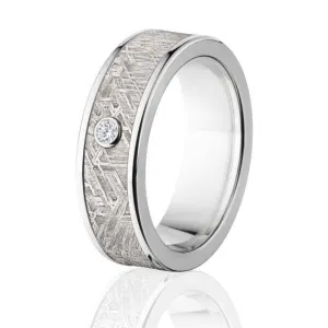 7mm Meteorite Ring, Diamond Bezel Set, Durable Titanium