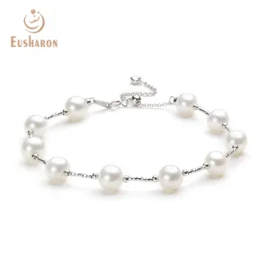 8-9mm White Freshwater AK Round Pearl Tin Cup Bracelet