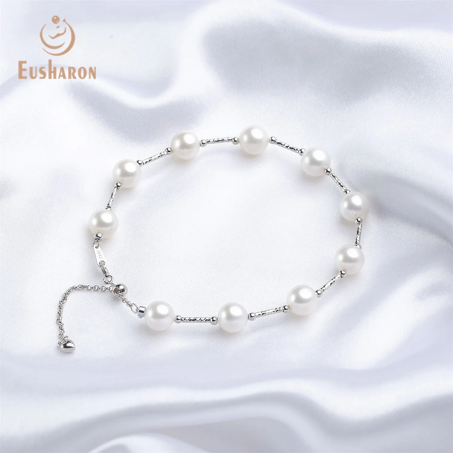 8-9mm White Freshwater AK Round Pearl Tin Cup Bracelet