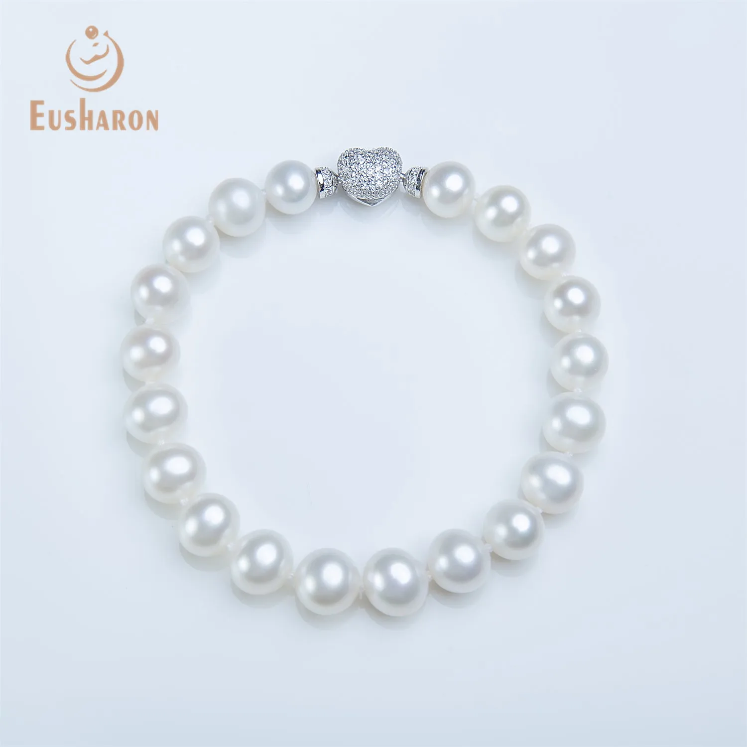 9-10mm White Freshwater Pearl Bracelet with S925 Heart Clasp