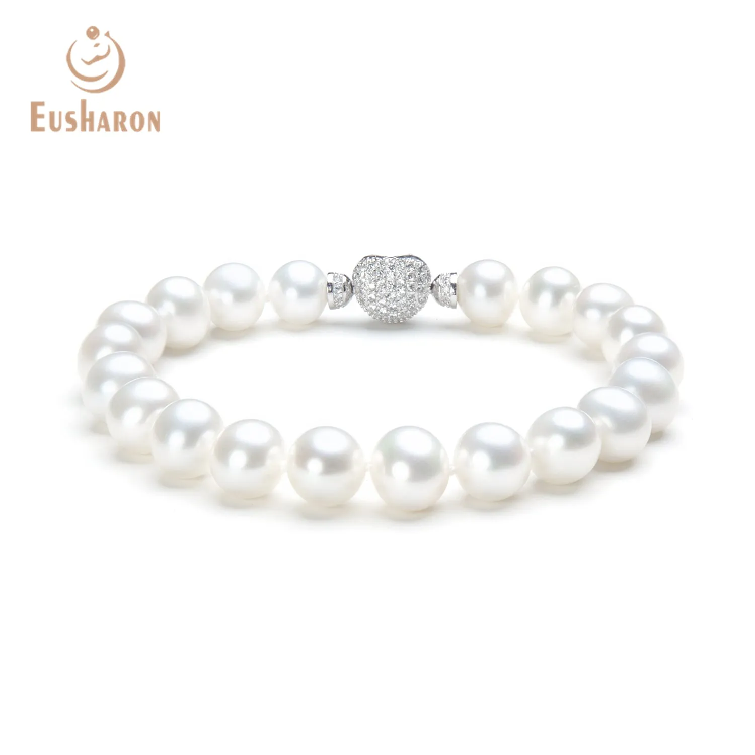 9-10mm White Freshwater Pearl Bracelet with S925 Heart Clasp