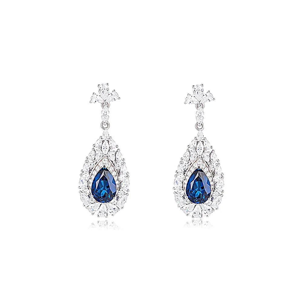 925 Silver Sapphire Drop Shape CZ Diamond Earrings