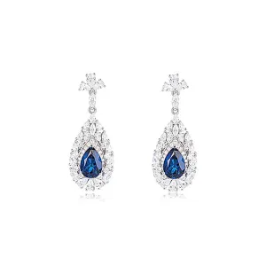 925 Silver Sapphire Drop Shape CZ Diamond Earrings