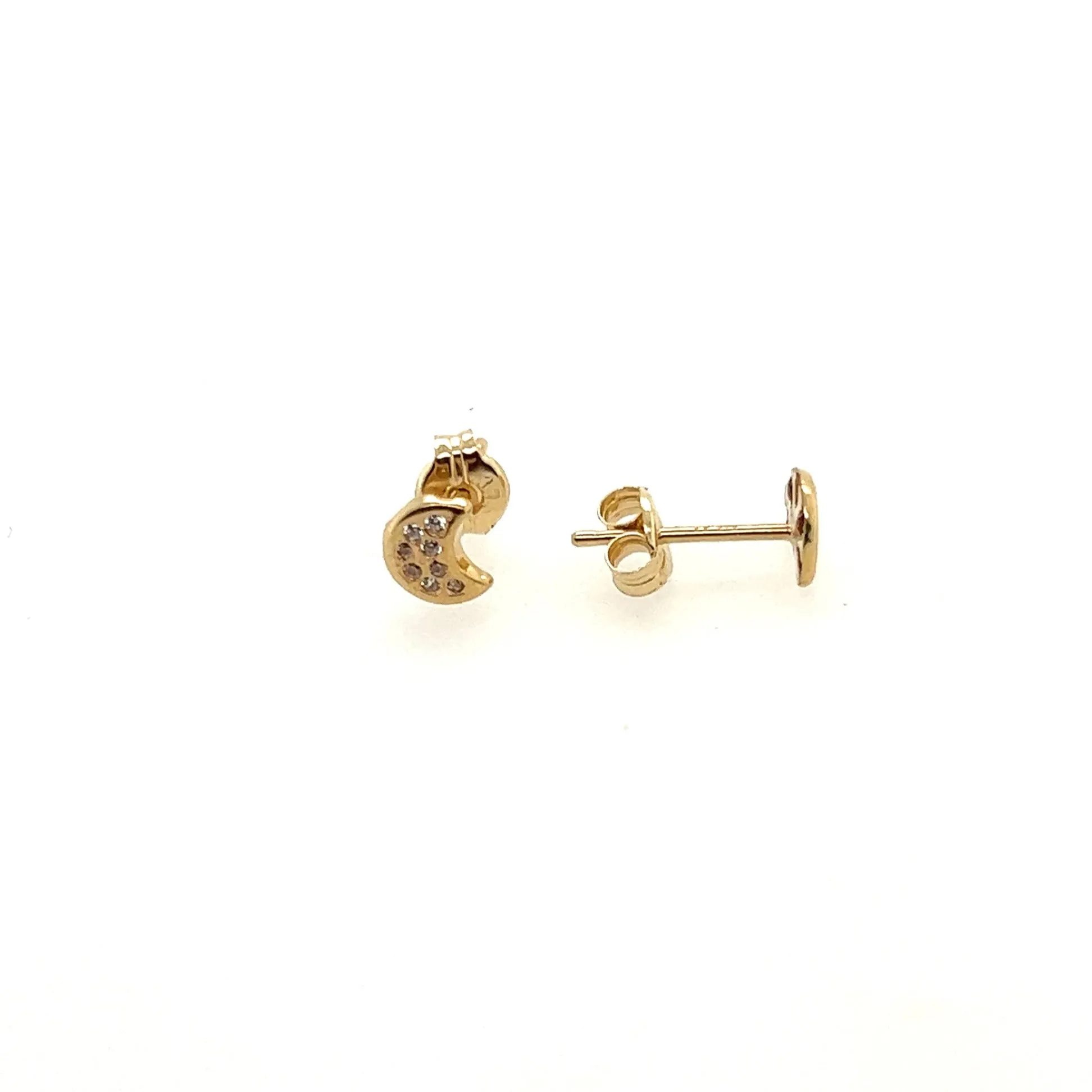 9ct Gold Cubic Zirconia Moon Stud Earrings