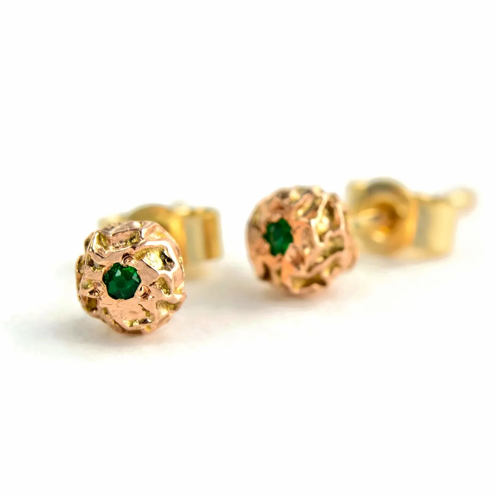 9ct solid eco-gold petite grain of peppercorn stud earrings with gemstones