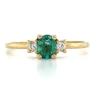 9ct Yellow Gold Earth Grown Oval Emerald & Diamond Ring