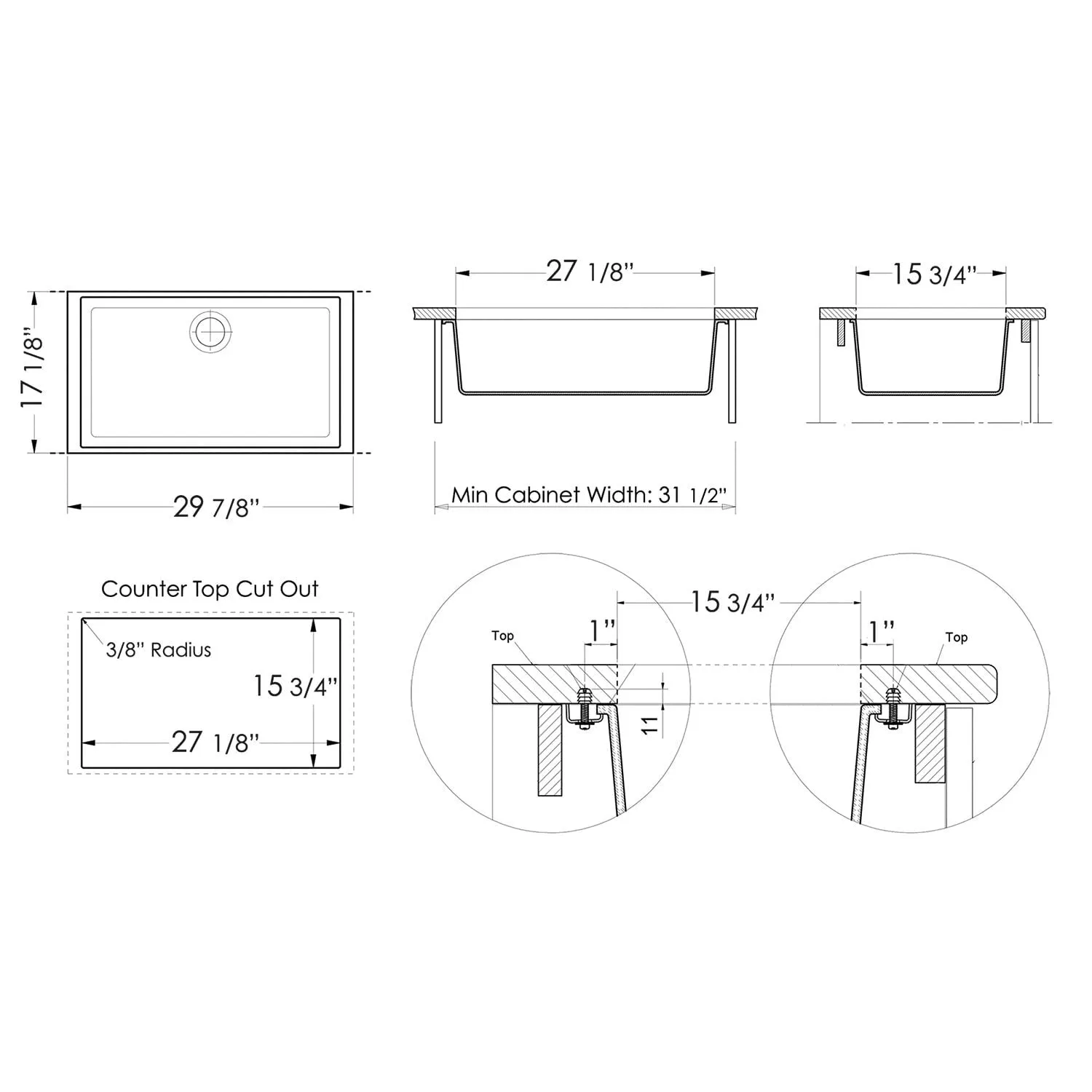 ALFI Brand AB3020UM-T Titanium 30" Undermount Granite Composite Kitchen Sink