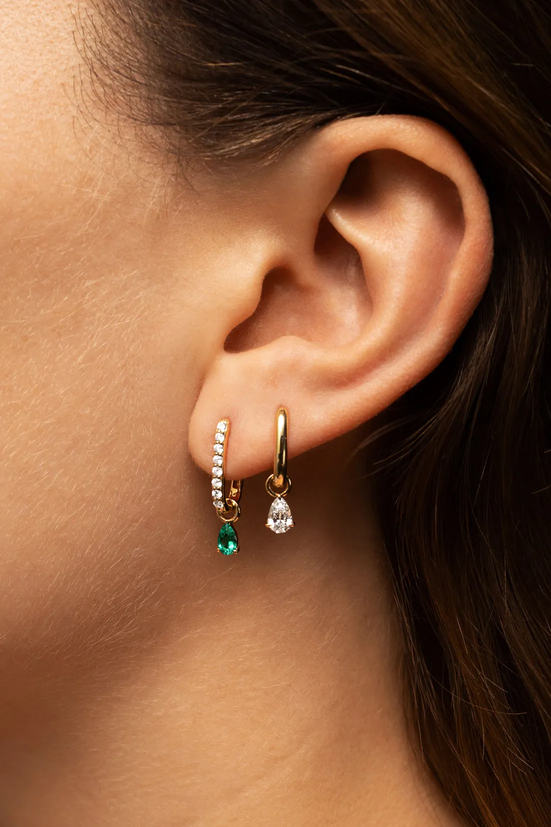 Allday 14K Gold Hoops w. Diamond & Emerald Drops