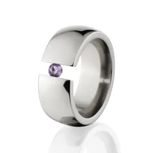 Amethyst 8mm Ring, Amthyst Tension Ring, Tension Set Titanium Ring