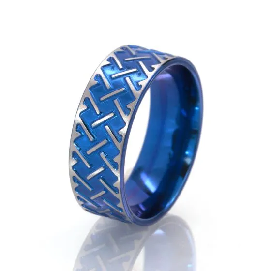 Anodized Blue Celtic Design, Titanium Ring, 8mm Ring