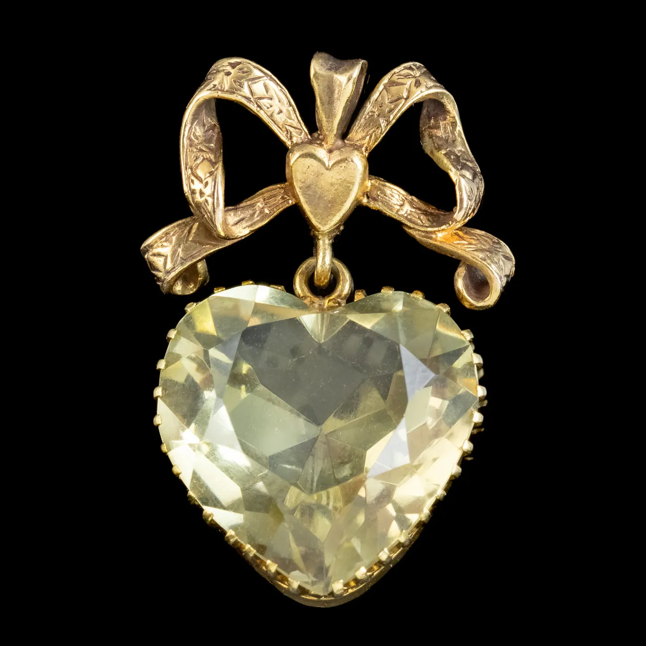 Antique Edwardian Citrine Heart Pendant 15ct Gold 10ct Citrine