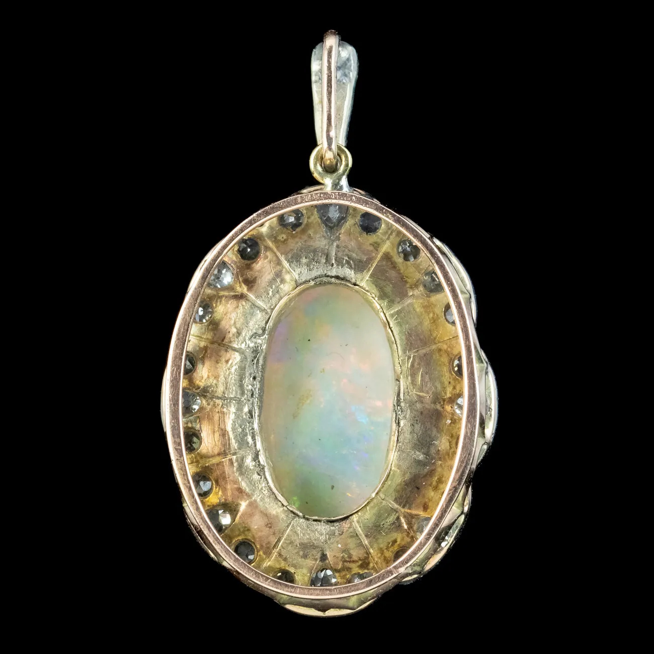 Antique Edwardian Opal Diamond Flower Pendant 6ct Opal