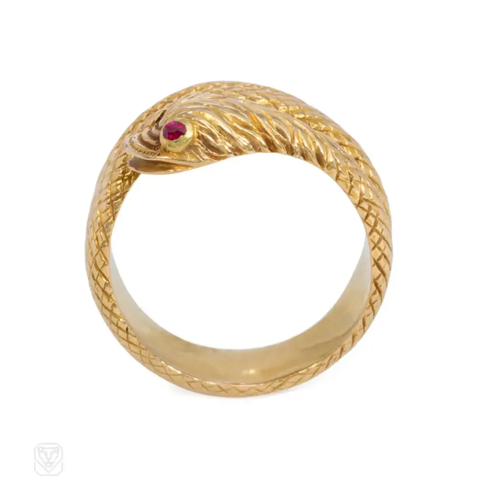 Antique engraved gold snake ring