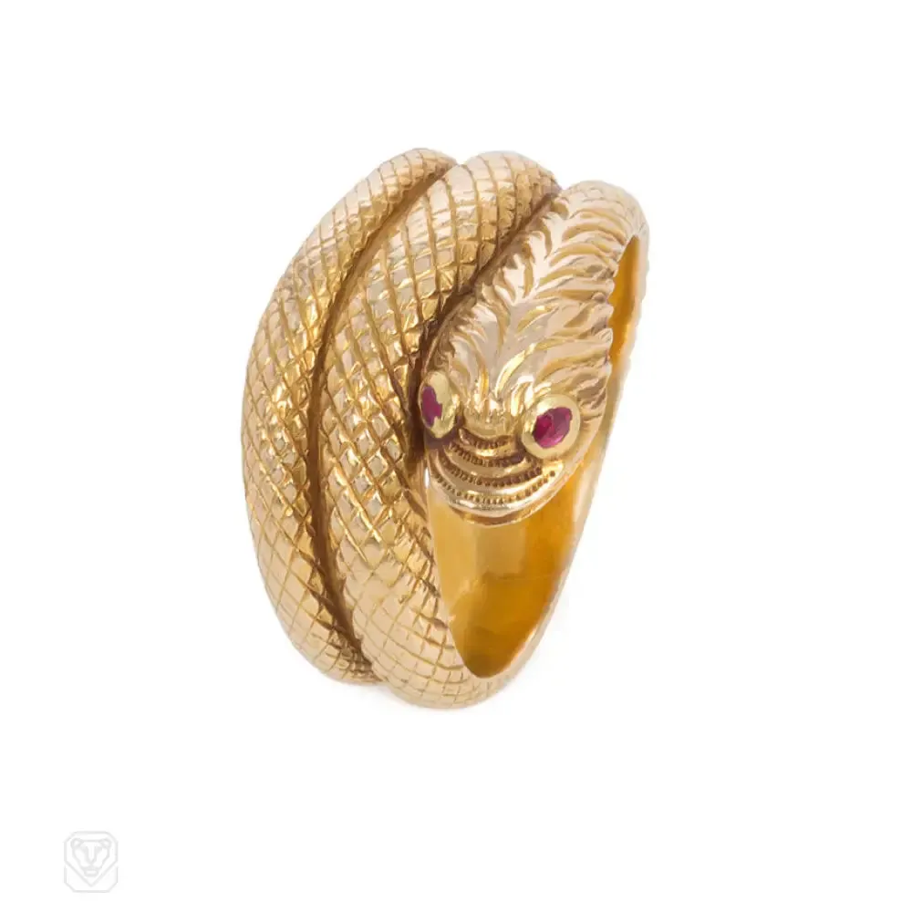 Antique engraved gold snake ring