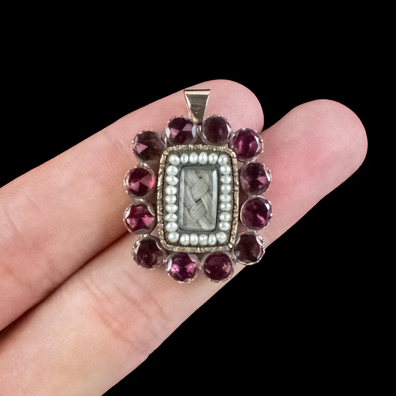 Antique Georgian Flat Cut Garnet Pearl Mourning Pendant 18ct Gold