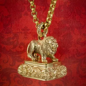 Antique Georgian Lion Intaglio Fob And Chain Necklace Circa 1800