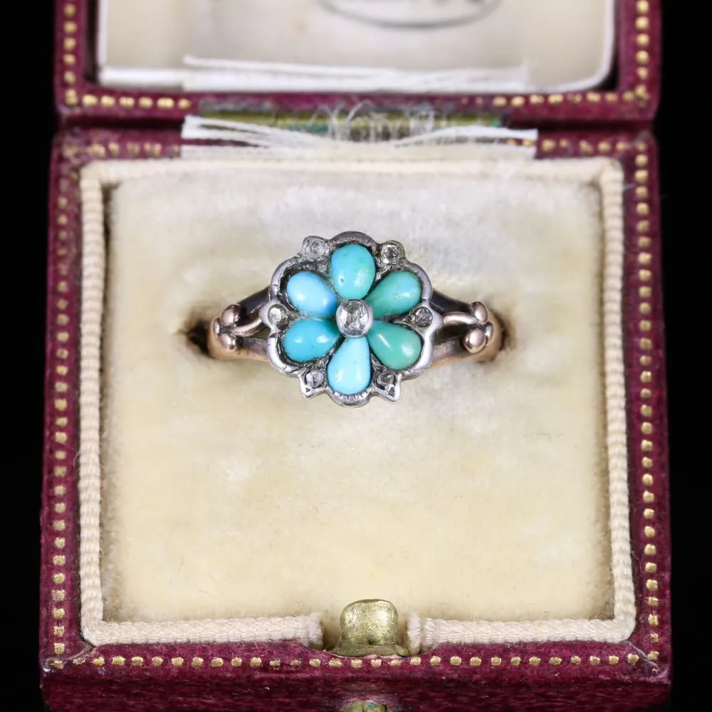 Antique Georgian Turquoise Diamond Ring Locket Back Circa 1830