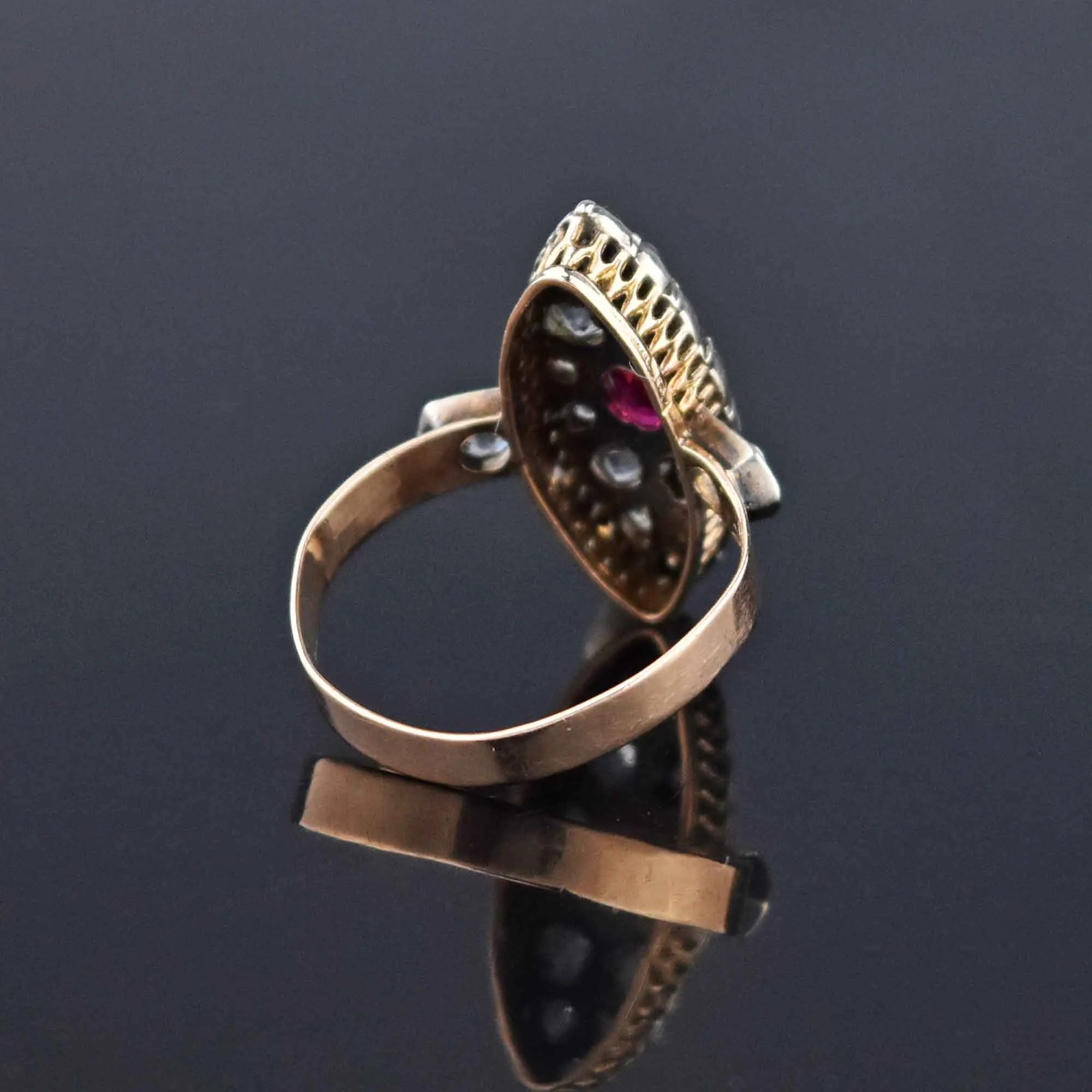 Antique Georgian Victorian Diamond Ruby Paste Navette Ring