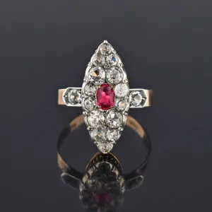 Antique Georgian Victorian Diamond Ruby Paste Navette Ring