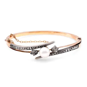 Antique Pearl Diamond 18K Rose Gold Silver Bangle