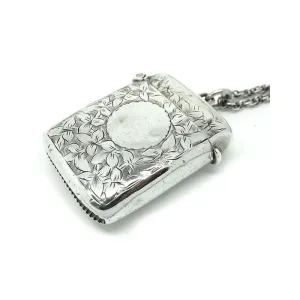 Antique Victorian 1898 Sterling Silver Vesta Case Locket Necklace