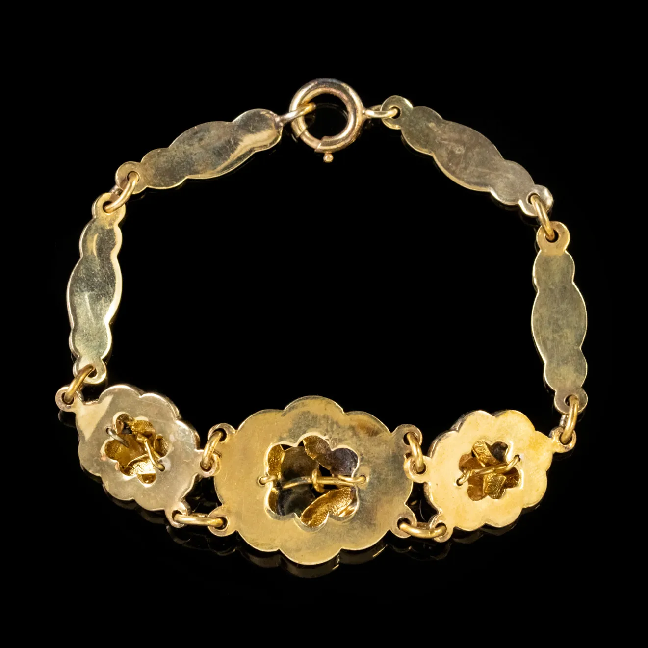 Antique Victorian Forget Me Not Bracelet 18Ct Gold Gilt Silver Circa 1900