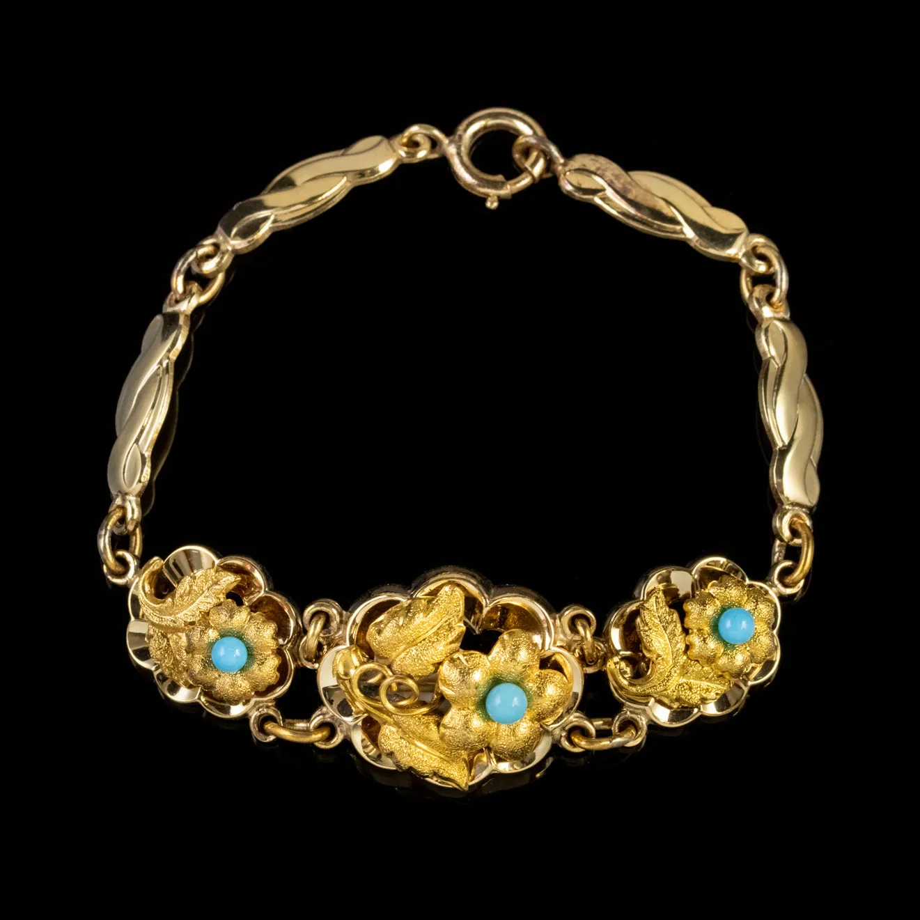 Antique Victorian Forget Me Not Bracelet 18Ct Gold Gilt Silver Circa 1900