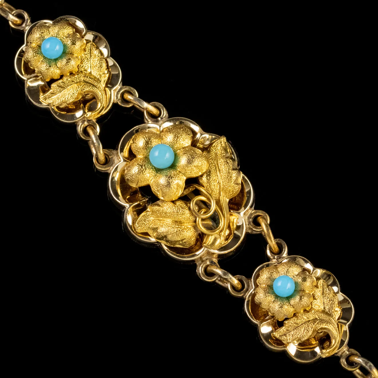 Antique Victorian Forget Me Not Bracelet 18Ct Gold Gilt Silver Circa 1900