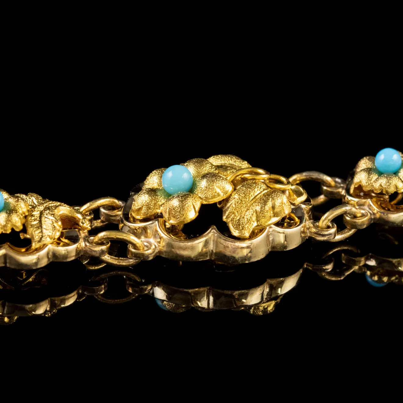 Antique Victorian Forget Me Not Bracelet 18Ct Gold Gilt Silver Circa 1900