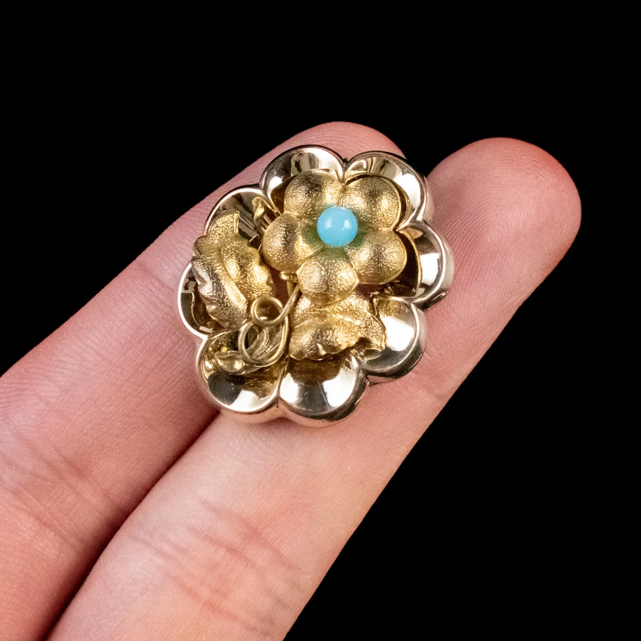 Antique Victorian Forget Me Not Brooch 18Ct Gold Gilt Silver Circa 1900